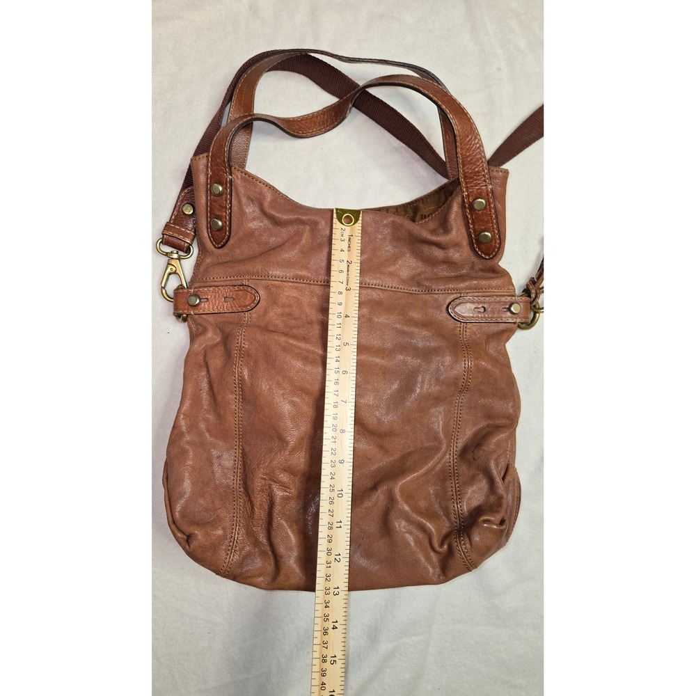 Fossil Long Live Vintage Brown Leather Hobo Crossbody Bag Cognac Brass Hardware